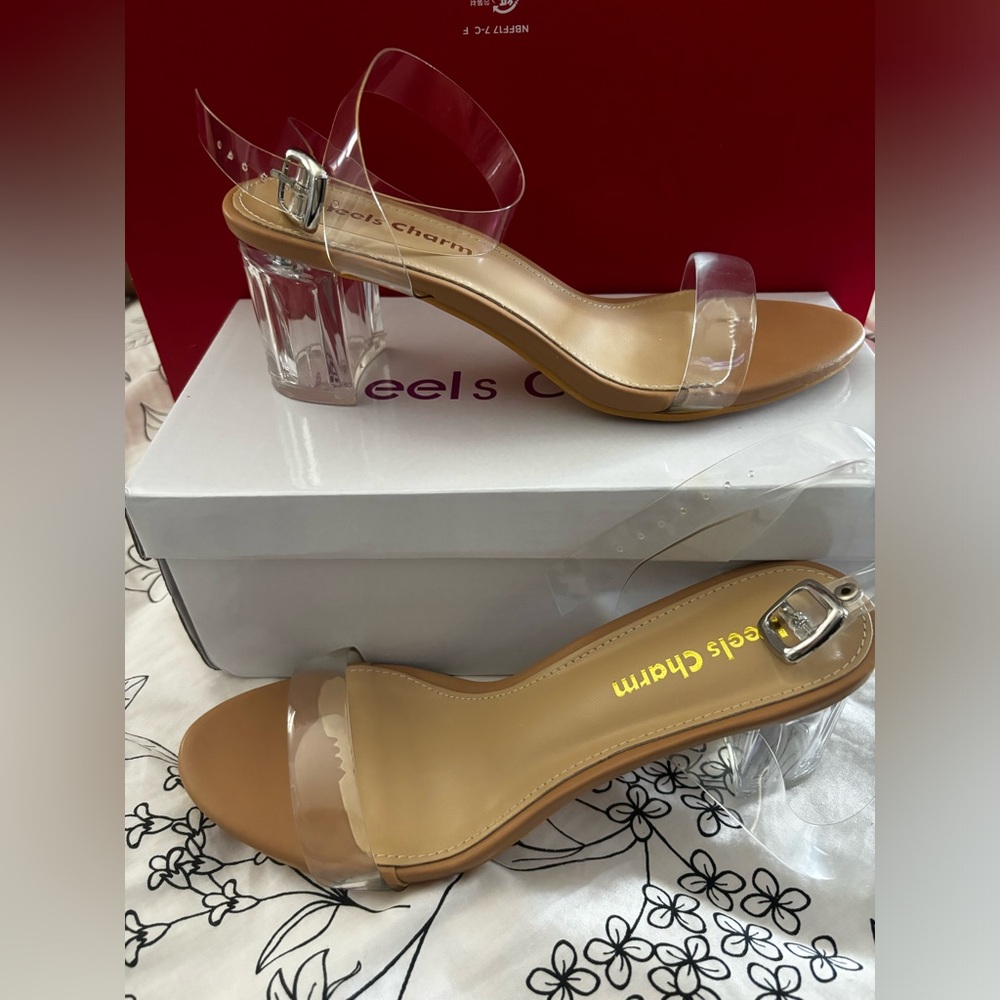 Women’s strappy clear chunky heel